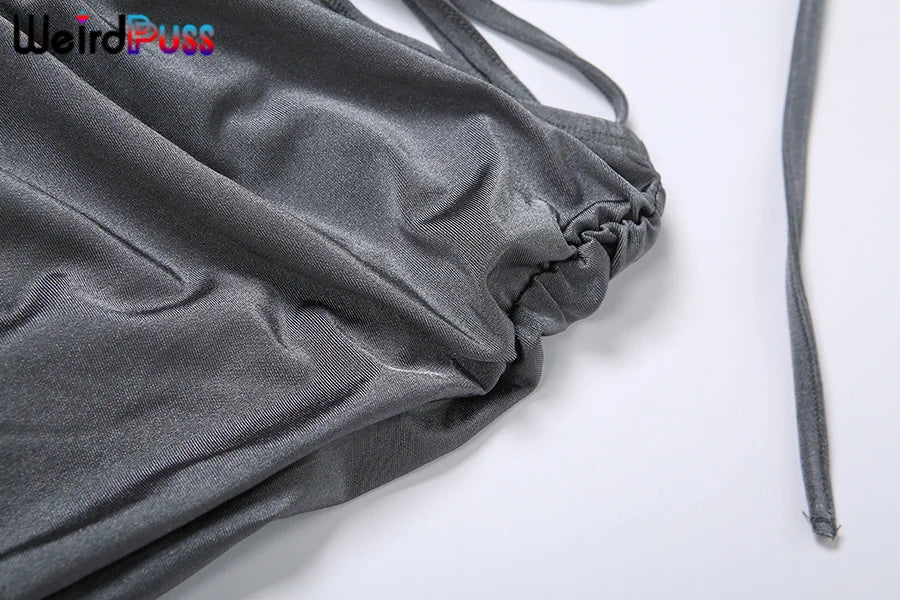 Weird Puss Y2K Low Waist Flare Pants Women Drawstring Ruched Long Trousers Elastic Casual Streetwear Fashion Bandage Bottoms