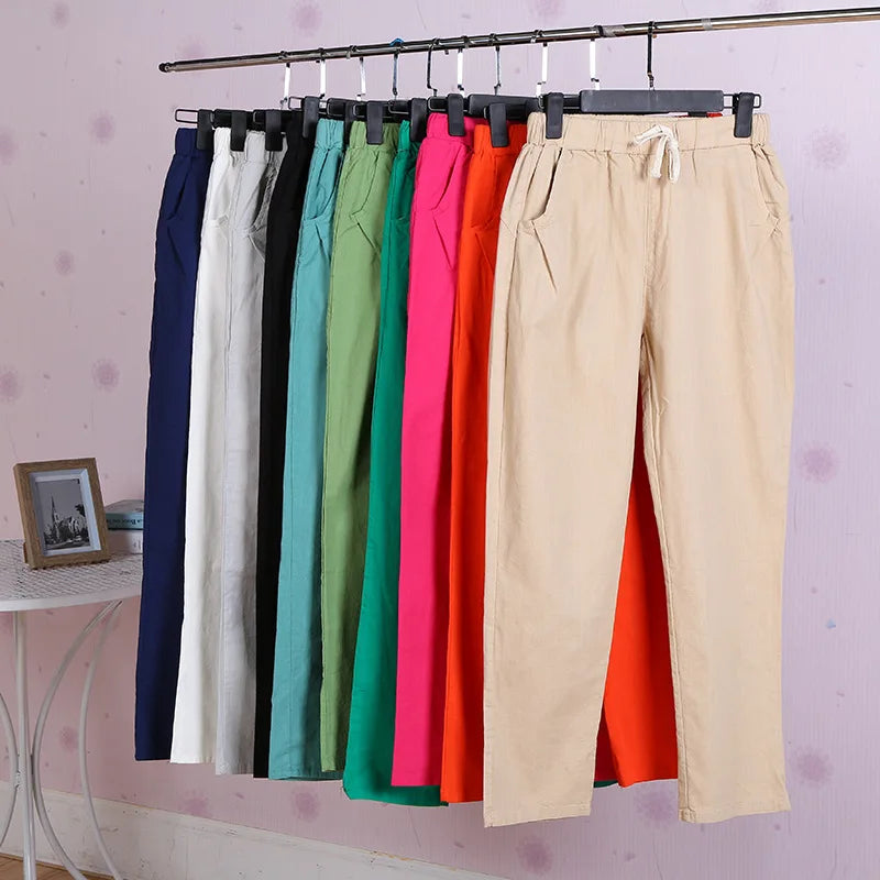 Women Pants Spring Summer Casual Harem Pants Cotton Elastic waist Harem Ankle-Length Trousers high quality for Female ladys
