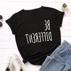 Be Different Upside Down Letter Print T Shirt Women Short Sleeve O Neck Loose Tshirt Women Causal Tee Shirt Tops Camisetas Mujer