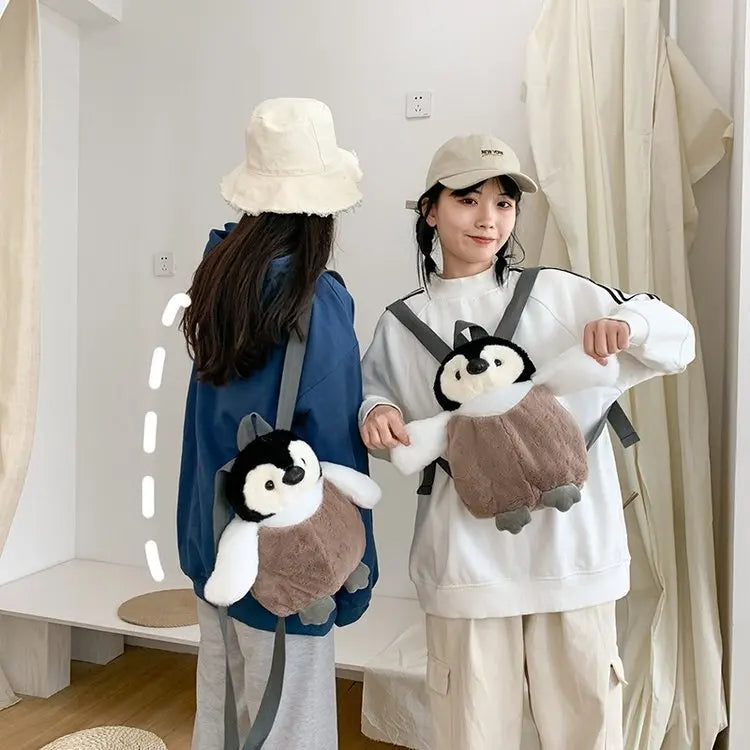 Cute Penguin Plush Backpack For Girls Khaki Penguin Plush Shoulder Bag Birthday Best Gift For Girls Soft Small Bag