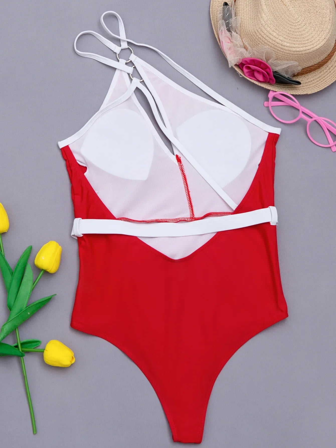 VigoCasey Hollow Out One Shoulder Swimwear Women 2025 Sexy One Piece Swimsuit Female High Waist Monokini Solid Belt Bathing Suit