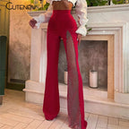 Cutenew Sexy Mesh Patchwork One Shoulder Playsuits Women Elegant Solid Skinny Flare Pants Jumpsuit Fashion Lady Party Streetwear