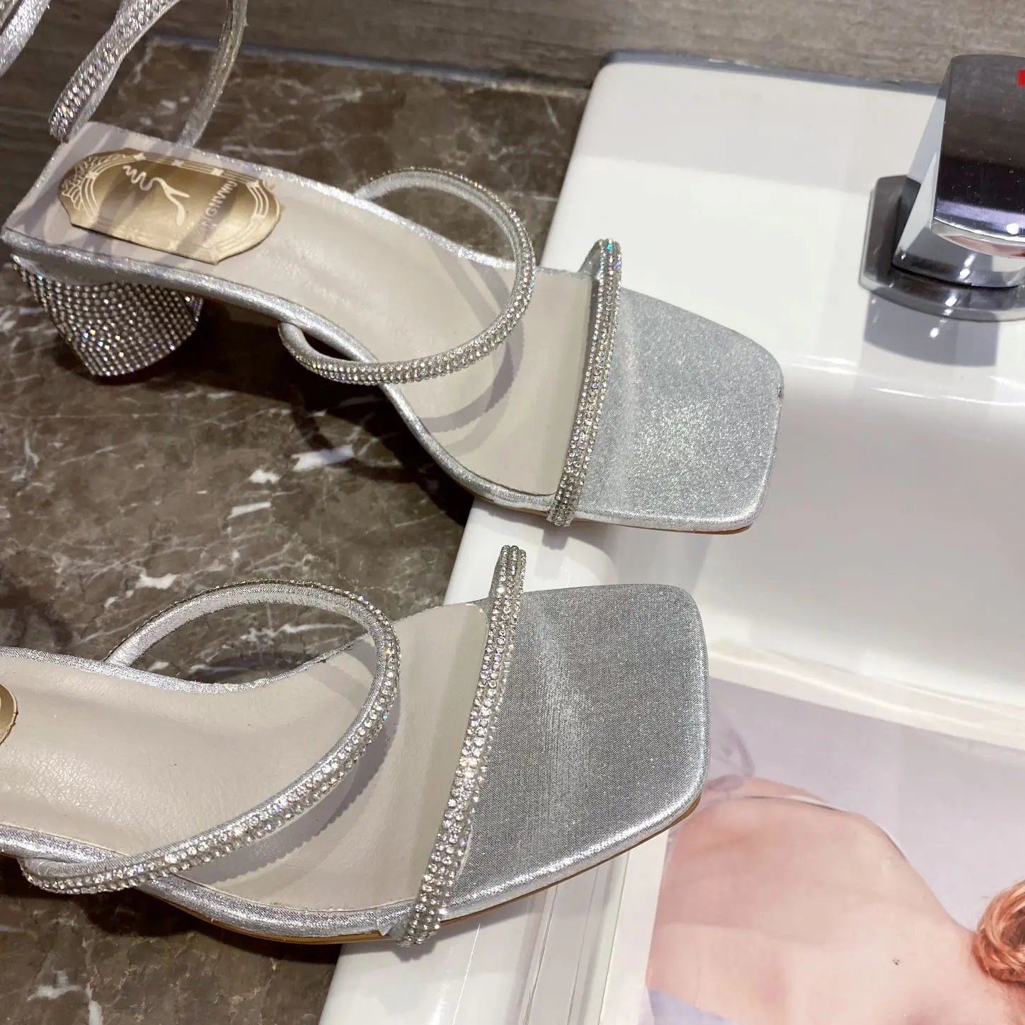 Xibeilove 2024 Summer Luxury Women Sandals Crystal Square Head Gold Rhinestone Snake Pattern High Heels Wedding Party Shoes