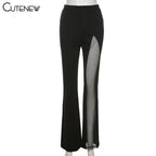 Cutenew Sexy Mesh Patchwork One Shoulder Playsuits Women Elegant Solid Skinny Flare Pants Jumpsuit Fashion Lady Party Streetwear