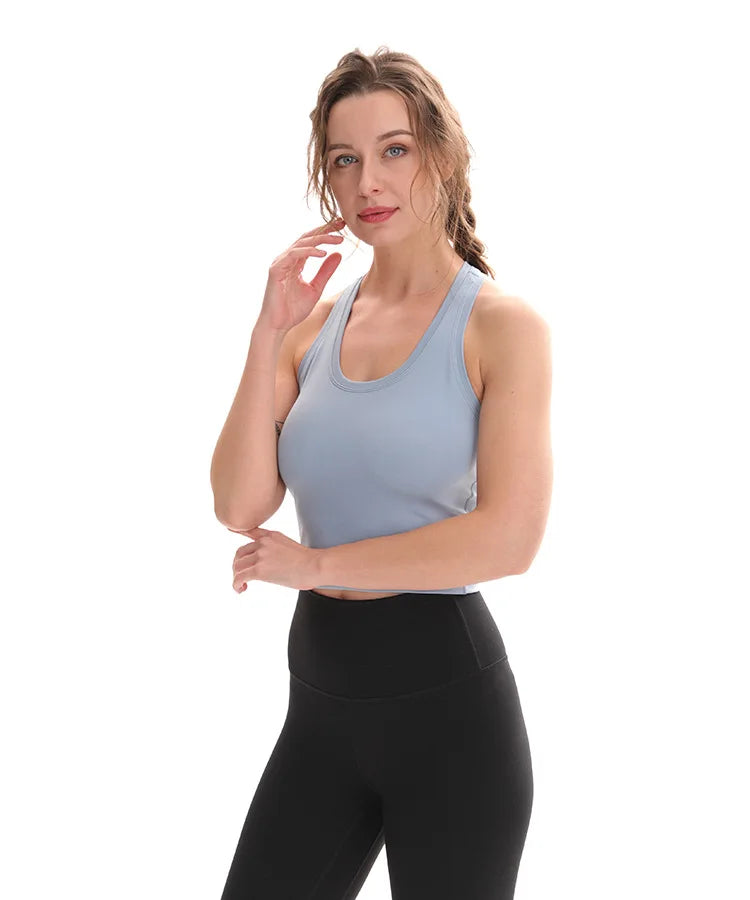 CretKoav Sports Vest Women's Running Fitness T Shirts Sexy Crop Top Workout Quick-Dry Yoga Tank Tops Elastic Tight Gym Clothes