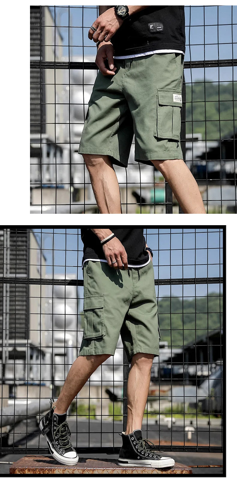 Summer Men's Outdoor Camouflage Cargo Shorts Pocket Cotton Casual Half Pants Mid Waist Drawstring Loose Shorts Bib Overalls 7XL