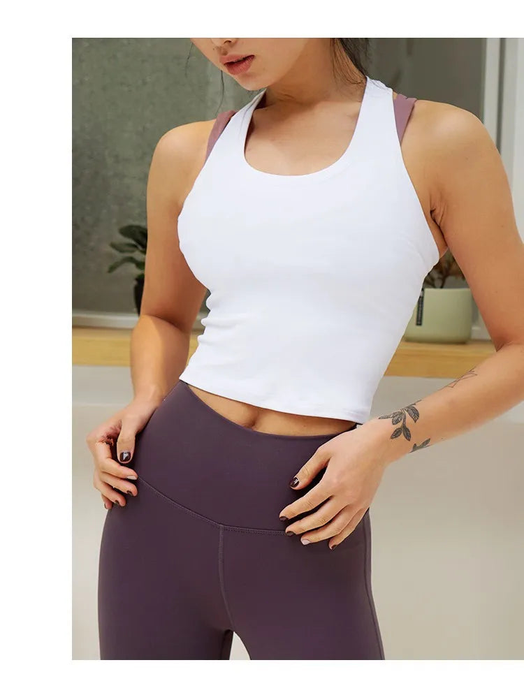 CretKoav Sports Vest Women's Running Fitness T Shirts Sexy Crop Top Workout Quick-Dry Yoga Tank Tops Elastic Tight Gym Clothes