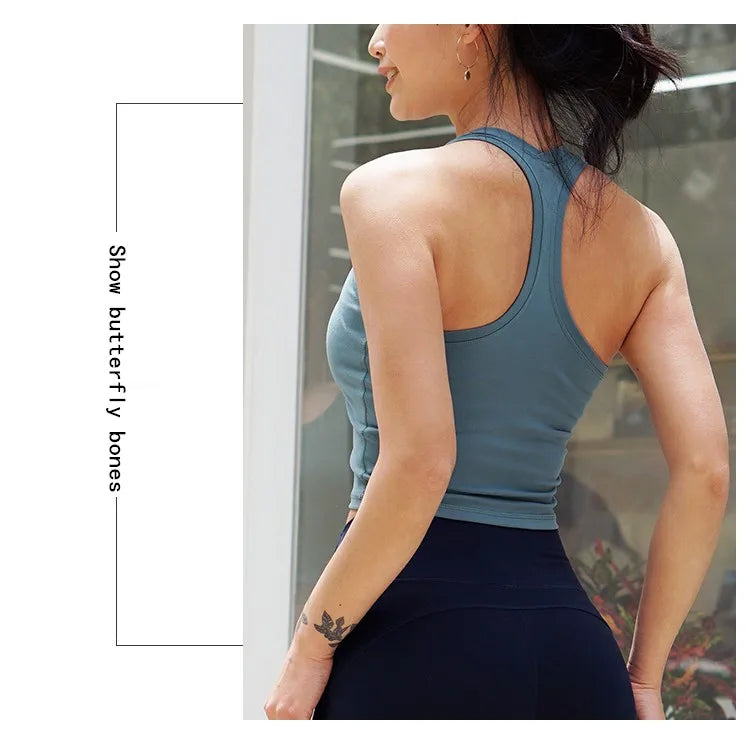 CretKoav Sports Vest Women's Running Fitness T Shirts Sexy Crop Top Workout Quick-Dry Yoga Tank Tops Elastic Tight Gym Clothes