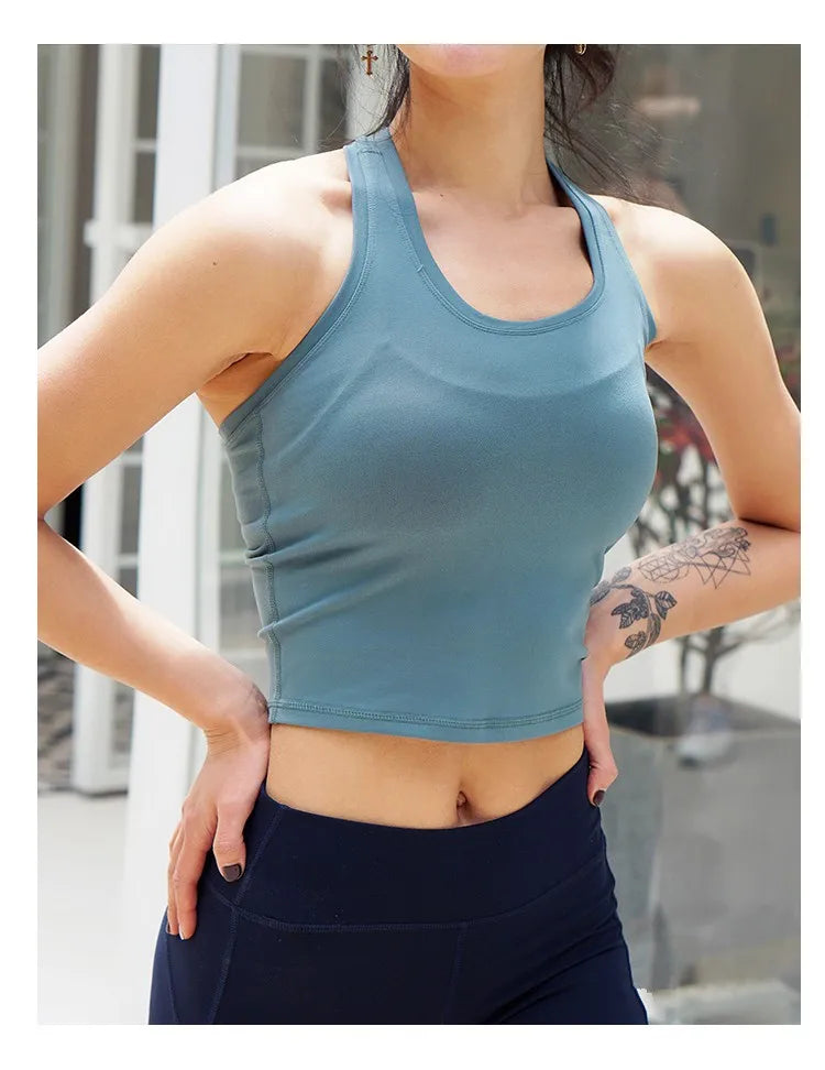 CretKoav Sports Vest Women's Running Fitness T Shirts Sexy Crop Top Workout Quick-Dry Yoga Tank Tops Elastic Tight Gym Clothes