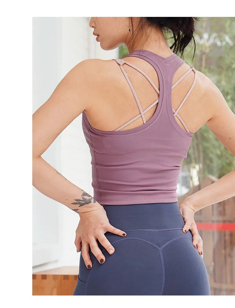 CretKoav Sports Vest Women's Running Fitness T Shirts Sexy Crop Top Workout Quick-Dry Yoga Tank Tops Elastic Tight Gym Clothes