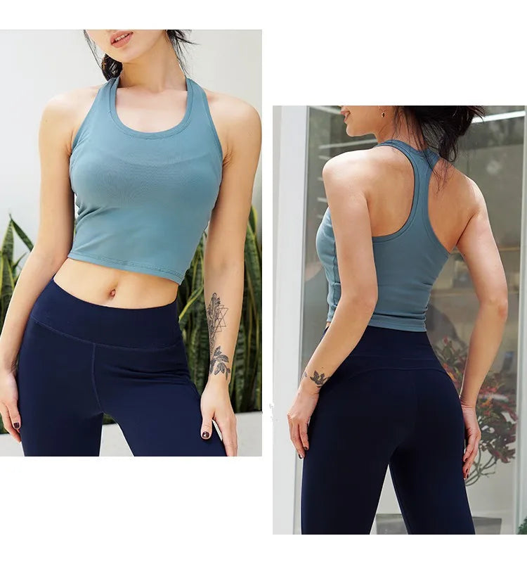 CretKoav Sports Vest Women's Running Fitness T Shirts Sexy Crop Top Workout Quick-Dry Yoga Tank Tops Elastic Tight Gym Clothes