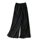 SuyaDream Women Wide Leg Pants 100%Real Silk Solid Elastic Waisted Ankle-length 2024 Office Spring Autumn Chic Trousers Black