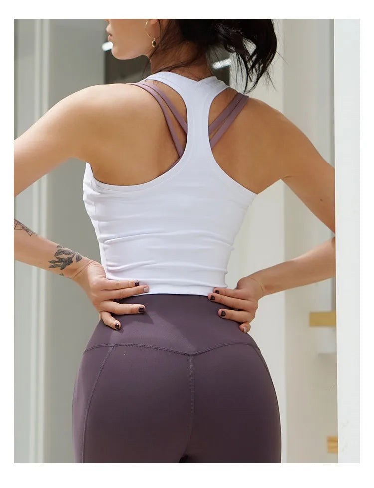 CretKoav Sports Vest Women's Running Fitness T Shirts Sexy Crop Top Workout Quick-Dry Yoga Tank Tops Elastic Tight Gym Clothes