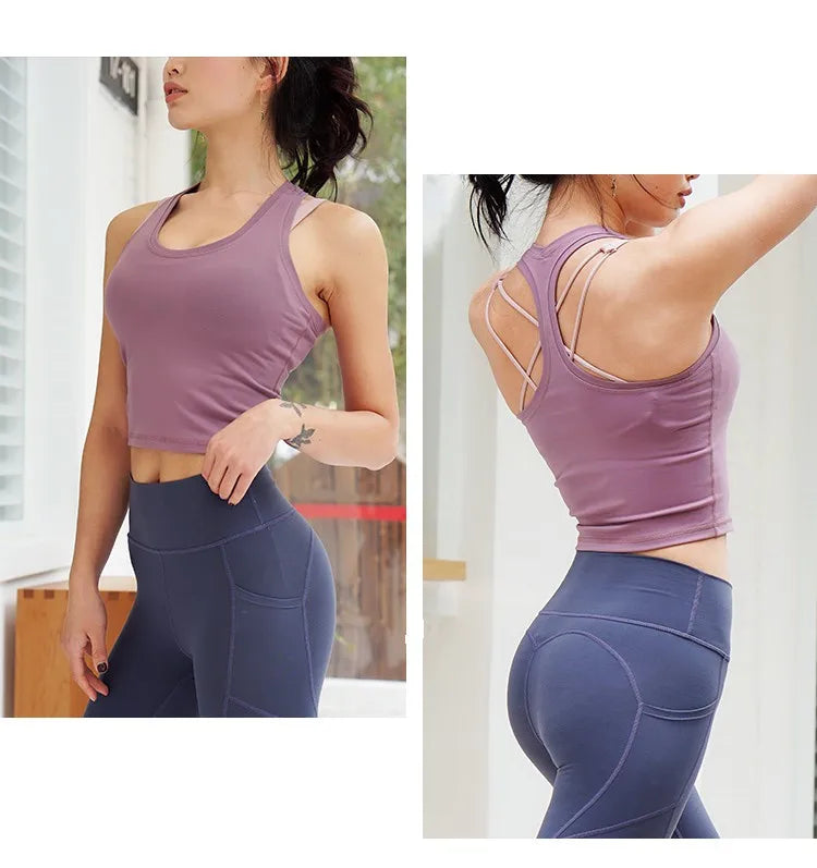 CretKoav Sports Vest Women's Running Fitness T Shirts Sexy Crop Top Workout Quick-Dry Yoga Tank Tops Elastic Tight Gym Clothes