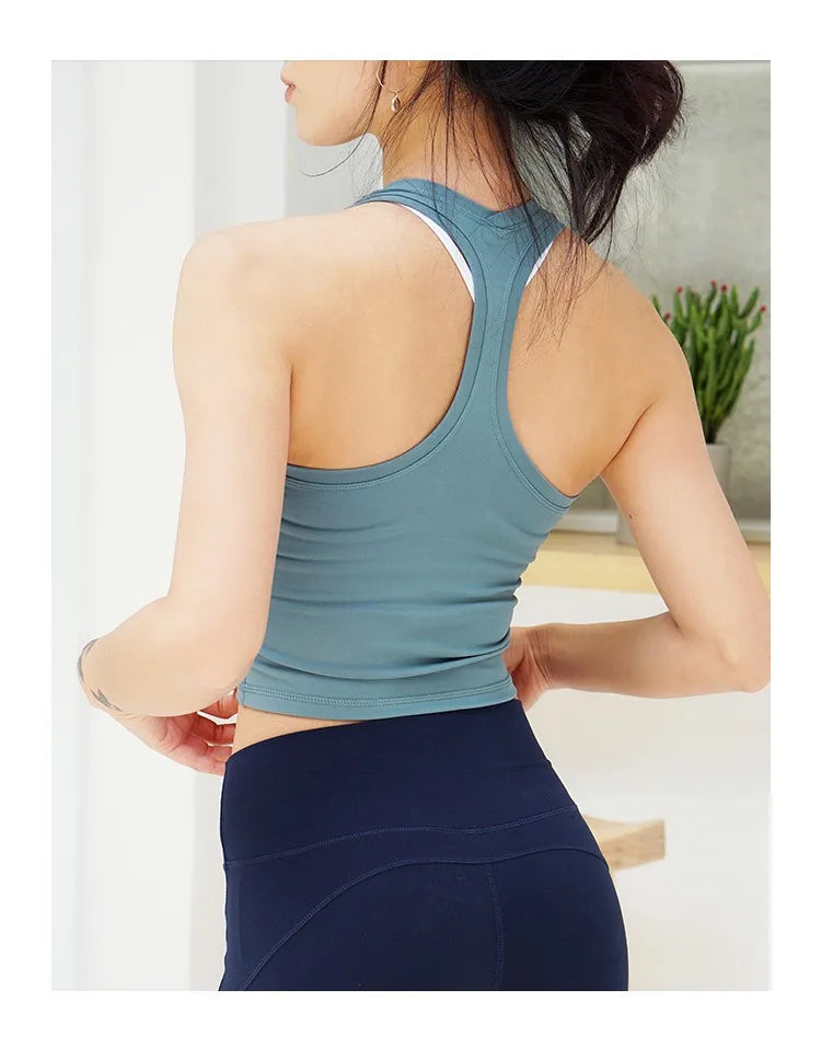 CretKoav Sports Vest Women's Running Fitness T Shirts Sexy Crop Top Workout Quick-Dry Yoga Tank Tops Elastic Tight Gym Clothes