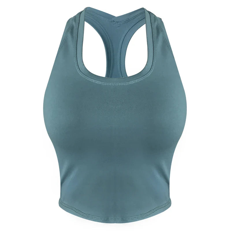 CretKoav Sports Vest Women's Running Fitness T Shirts Sexy Crop Top Workout Quick-Dry Yoga Tank Tops Elastic Tight Gym Clothes