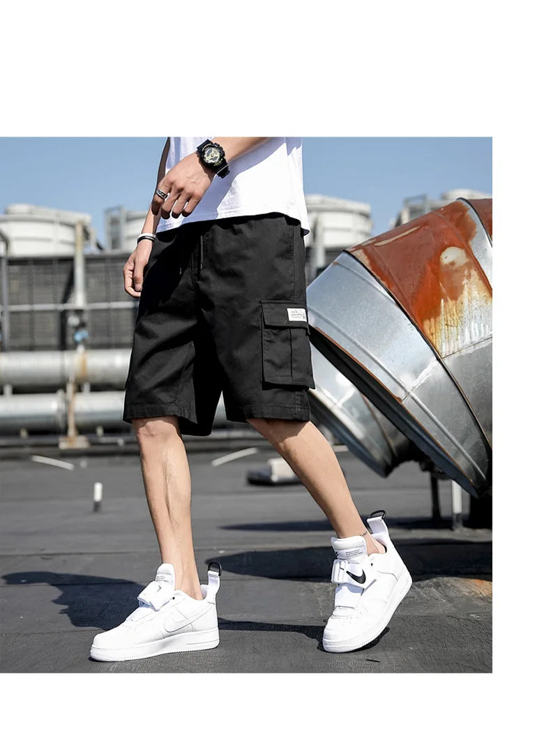 Summer Men's Outdoor Camouflage Cargo Shorts Pocket Cotton Casual Half Pants Mid Waist Drawstring Loose Shorts Bib Overalls 7XL