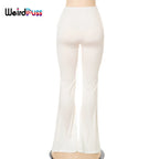 Weird Puss Y2K Low Waist Flare Pants Women Drawstring Ruched Long Trousers Elastic Casual Streetwear Fashion Bandage Bottoms