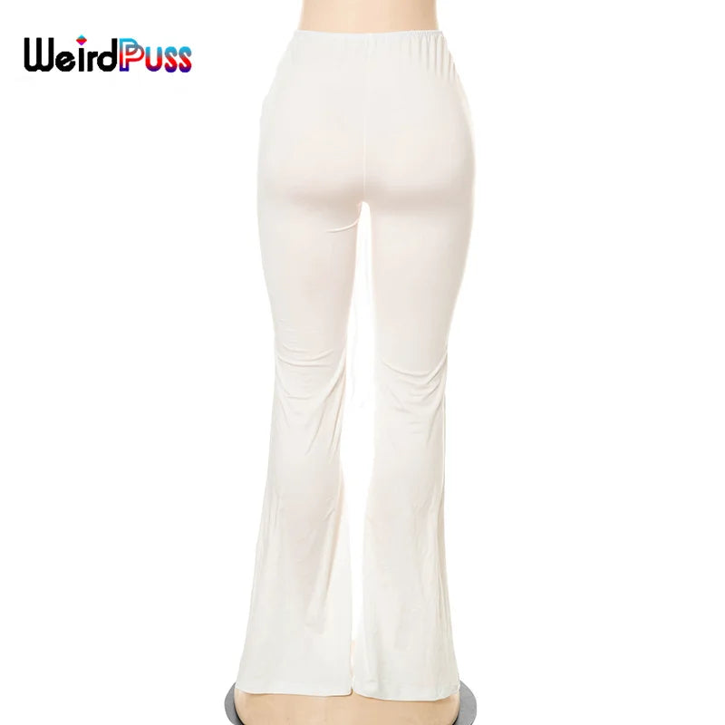 Weird Puss Y2K Low Waist Flare Pants Women Drawstring Ruched Long Trousers Elastic Casual Streetwear Fashion Bandage Bottoms