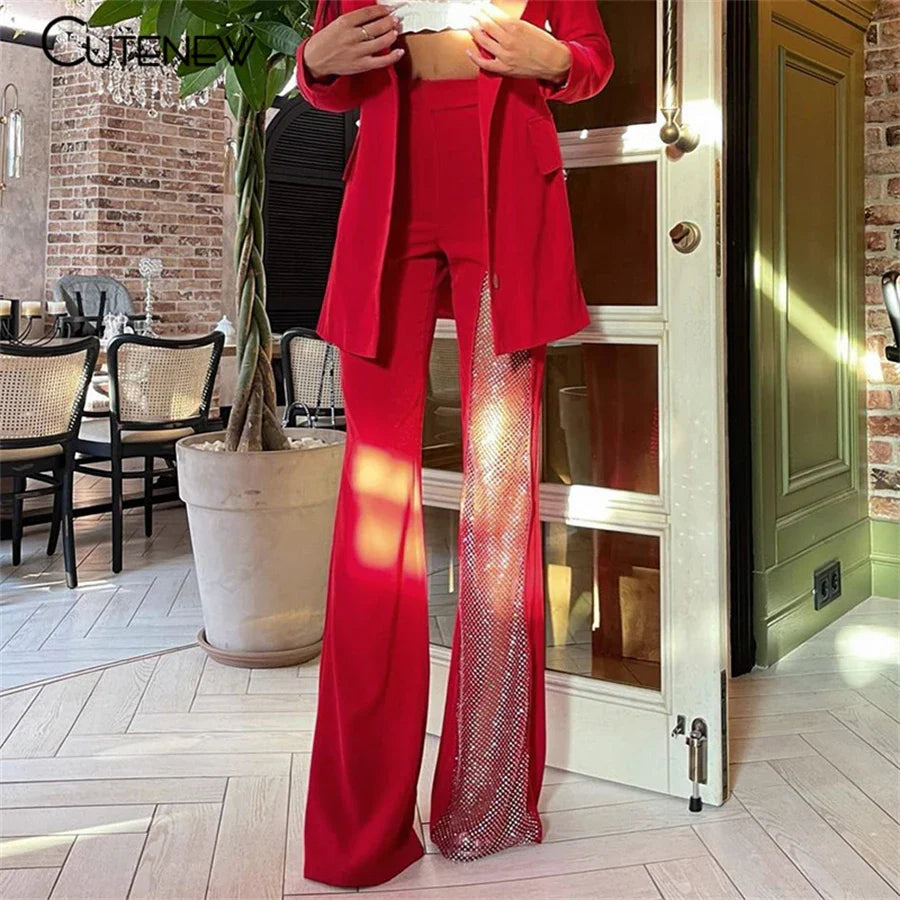 Cutenew Sexy Mesh Patchwork One Shoulder Playsuits Women Elegant Solid Skinny Flare Pants Jumpsuit Fashion Lady Party Streetwear