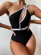 VigoCasey Hollow Out One Shoulder Swimwear Women 2025 Sexy One Piece Swimsuit Female High Waist Monokini Solid Belt Bathing Suit