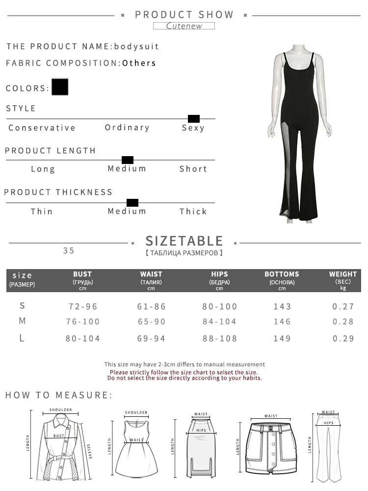 Cutenew Sexy Mesh Patchwork One Shoulder Playsuits Women Elegant Solid Skinny Flare Pants Jumpsuit Fashion Lady Party Streetwear