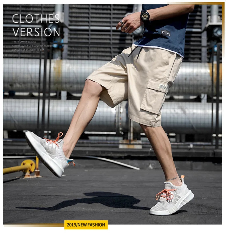 Summer Men's Outdoor Camouflage Cargo Shorts Pocket Cotton Casual Half Pants Mid Waist Drawstring Loose Shorts Bib Overalls 7XL