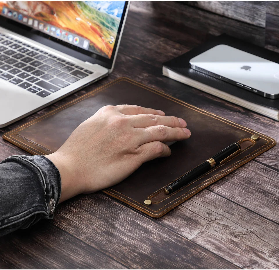 CONTACT'S FAMILY Anti-Slip Mouse Pad Mat Laptop Nubuck Leather with Pen Holder Gaming Mice New Desk Cushion Retro Comfortable