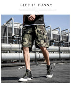 Summer Men's Outdoor Camouflage Cargo Shorts Pocket Cotton Casual Half Pants Mid Waist Drawstring Loose Shorts Bib Overalls 7XL