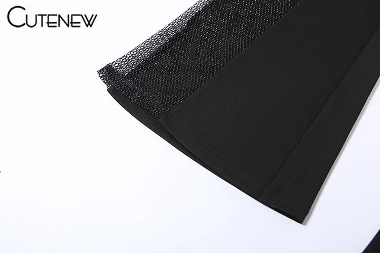 Cutenew Sexy Mesh Patchwork One Shoulder Playsuits Women Elegant Solid Skinny Flare Pants Jumpsuit Fashion Lady Party Streetwear