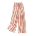 SuyaDream Women Wide Leg Pants 100%Real Silk Solid Elastic Waisted Ankle-length 2024 Office Spring Autumn Chic Trousers Black