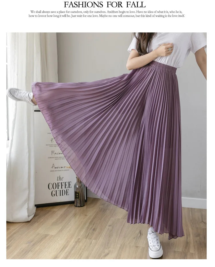 Women Elegant Chiffon High Waist Wide Leg Pants Casual Korean Fashion Pleated Loose Trousers Clothes Comodi Pantalones De Mujer