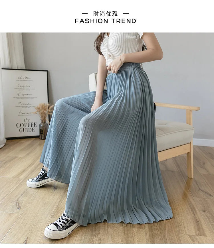 Women Elegant Chiffon High Waist Wide Leg Pants Casual Korean Fashion Pleated Loose Trousers Clothes Comodi Pantalones De Mujer