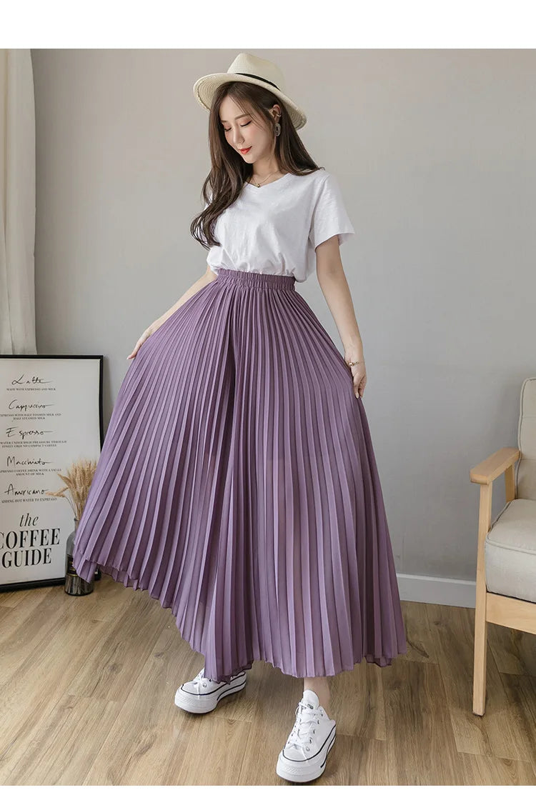Women Elegant Chiffon High Waist Wide Leg Pants Casual Korean Fashion Pleated Loose Trousers Clothes Comodi Pantalones De Mujer
