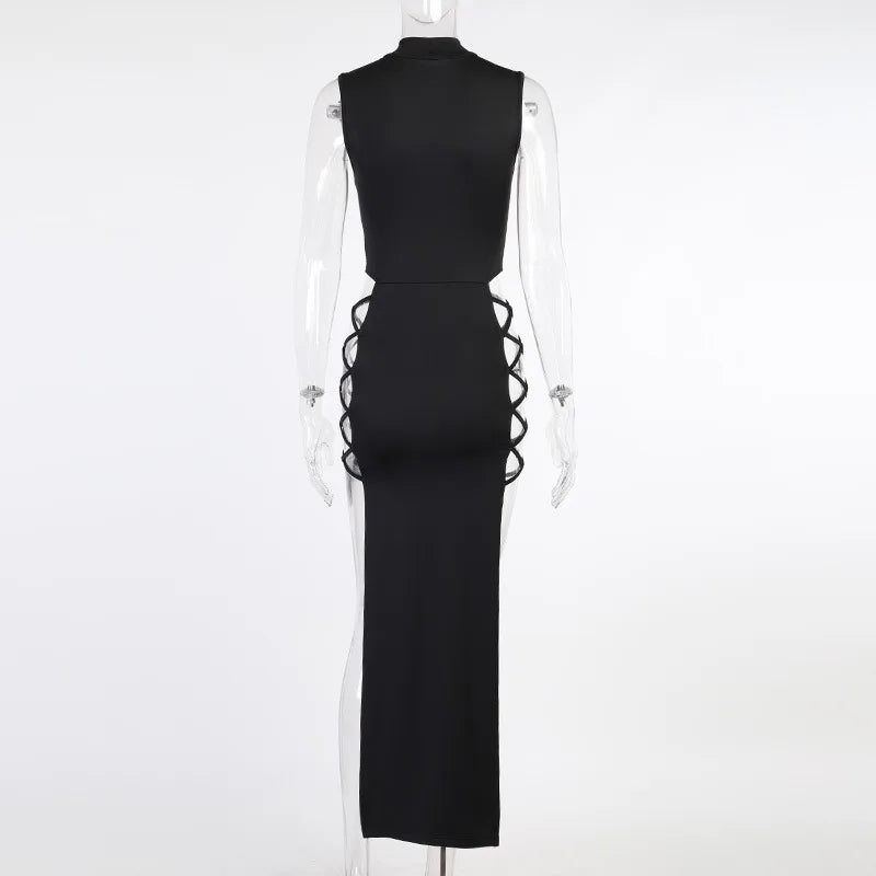 Elegant Black Sleeveless Bandage Sexy Dress for Women Club Party Backless Tank Dresses Skinny Fashion Summer