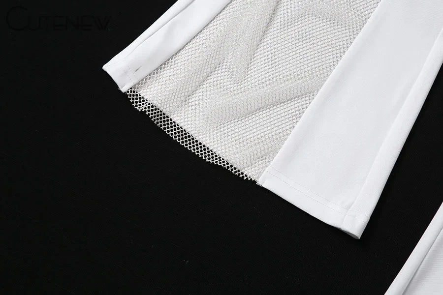 Cutenew Sexy Mesh Patchwork One Shoulder Playsuits Women Elegant Solid Skinny Flare Pants Jumpsuit Fashion Lady Party Streetwear