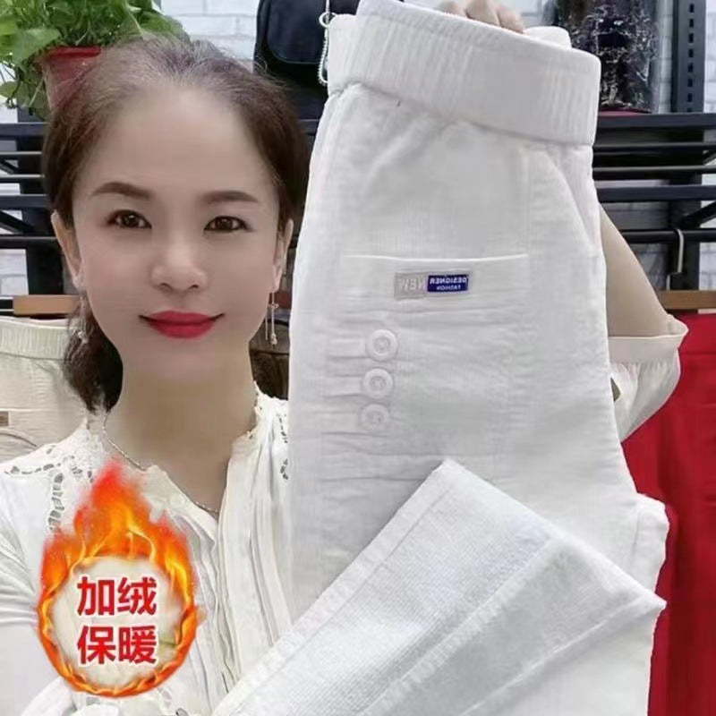 Elegant Women Streetwear Korean Fashion Casual Pant Solid Corduroy Harlan Button Pockets Pants New Autumn Winter Pants