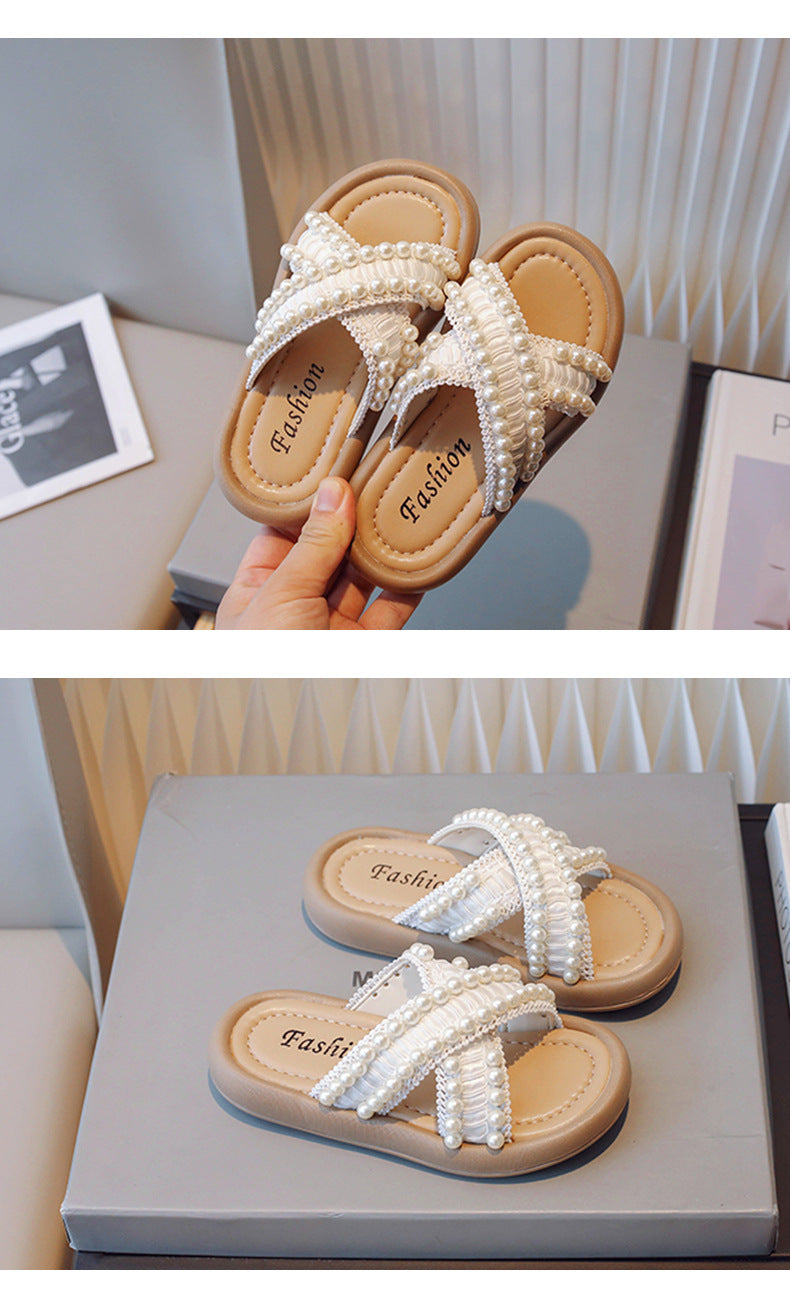 Girl's Fashionable Slippers 2024 Summer New Non-slip Children's Girls Fashion Beach Shoes Pinch Sandals Female Flowers Slippers