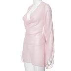 Gtpdpllt Perspective Women's Dress Summer Long Sleeve Swinging Collar Chiffon Backless Sexy Party Dresses Clubwear Outfits