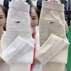 Elegant Women Streetwear Korean Fashion Casual Pant Solid Corduroy Harlan Button Pockets Pants New Autumn Winter Pants