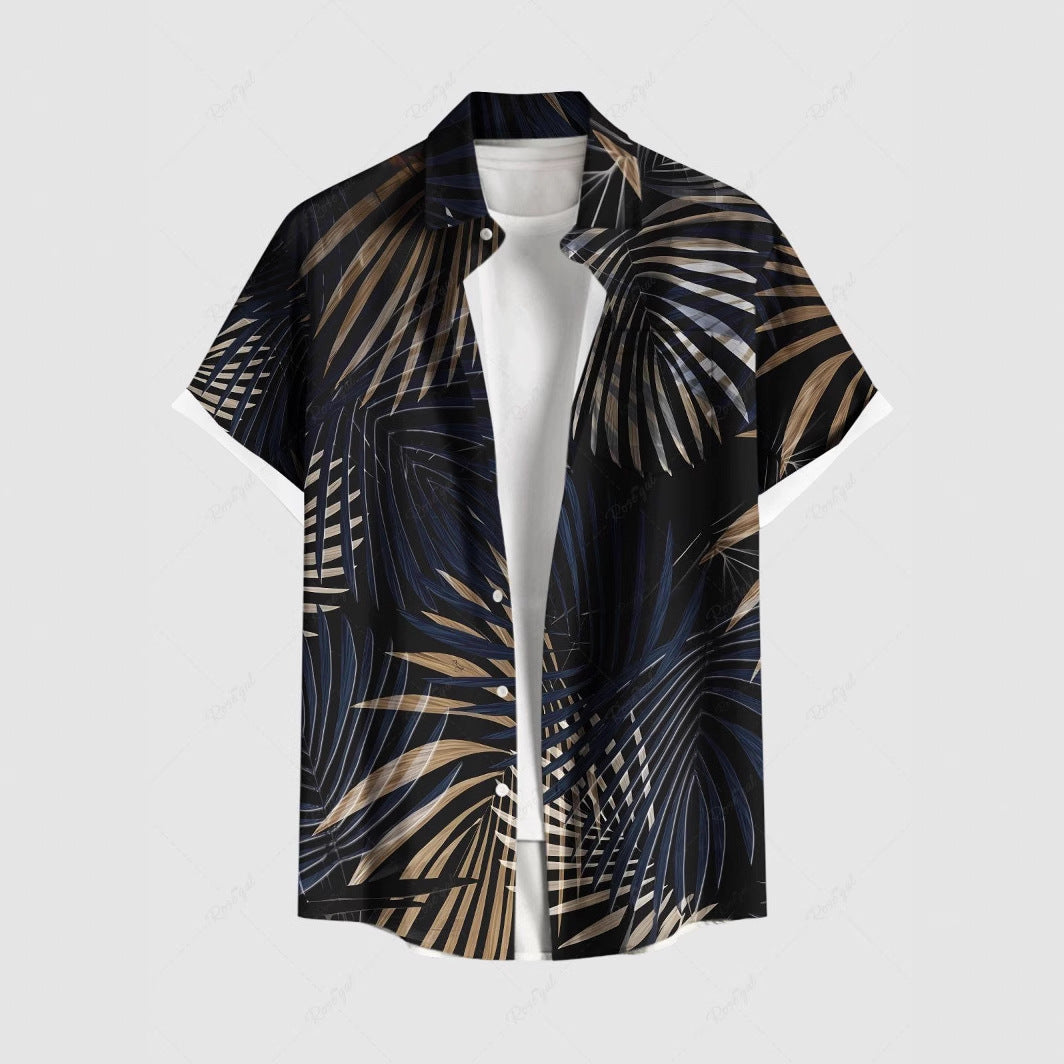 Summer Men's Fashion Trend Stripes Short Sleeve Stand Collar Shirt