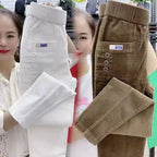 Elegant Women Streetwear Korean Fashion Casual Pant Solid Corduroy Harlan Button Pockets Pants New Autumn Winter Pants