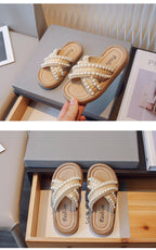 Girl's Fashionable Slippers 2024 Summer New Non-slip Children's Girls Fashion Beach Shoes Pinch Sandals Female Flowers Slippers