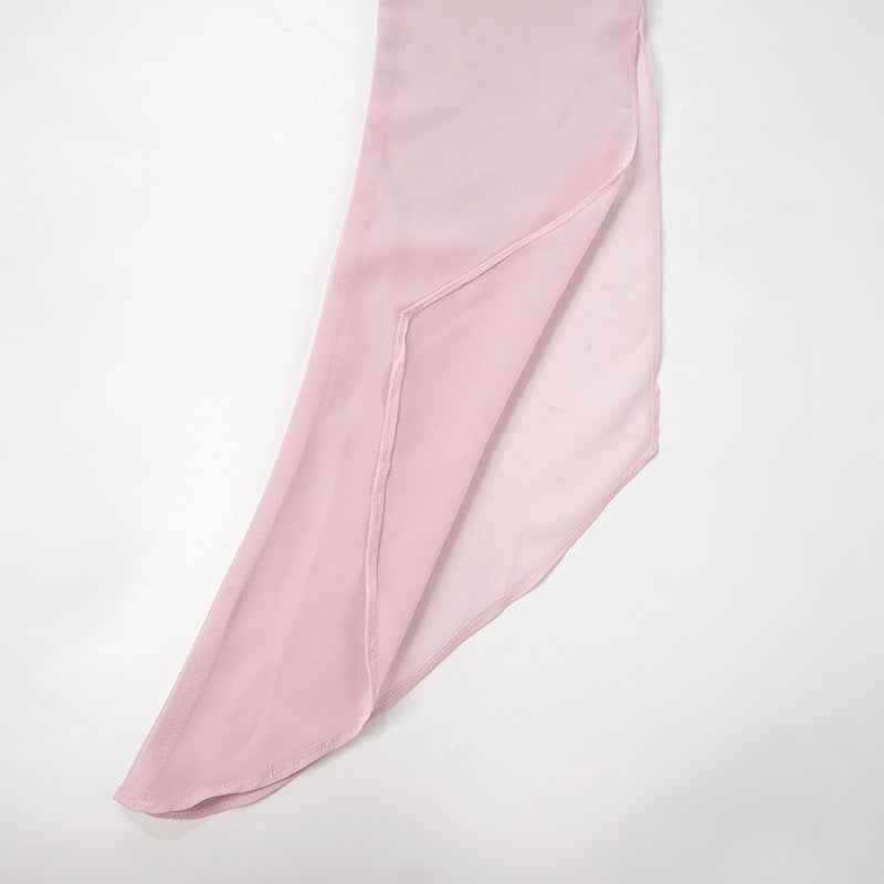 Gtpdpllt Perspective Women's Dress Summer Long Sleeve Swinging Collar Chiffon Backless Sexy Party Dresses Clubwear Outfits