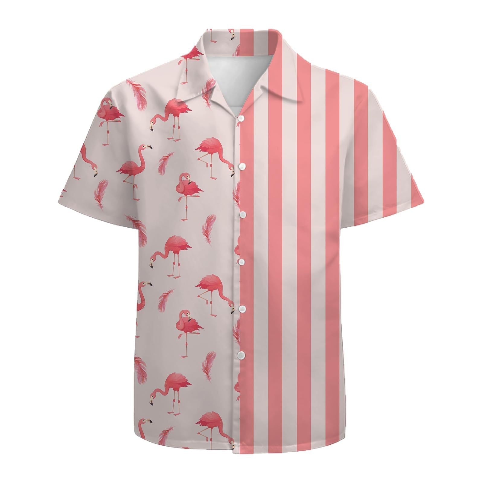 Summer Men's Fashion Trend Stripes Short Sleeve Stand Collar Shirt