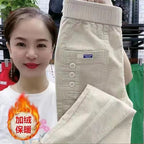 Elegant Women Streetwear Korean Fashion Casual Pant Solid Corduroy Harlan Button Pockets Pants New Autumn Winter Pants