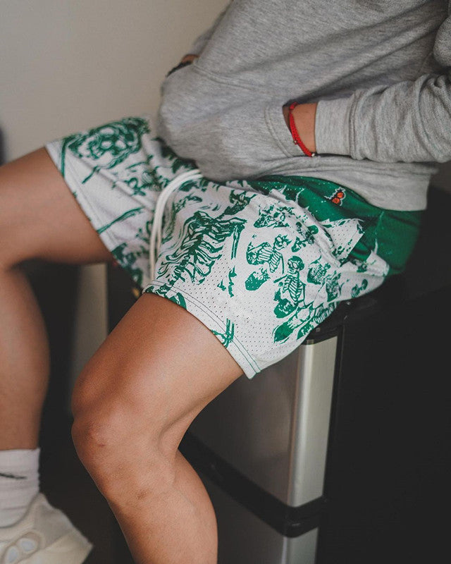 Summer New men short pant Skull Pattern Casual Shorts Street Hip Hop Fitness Polyester Fast Dry Breathable Embroidery Men Shorts