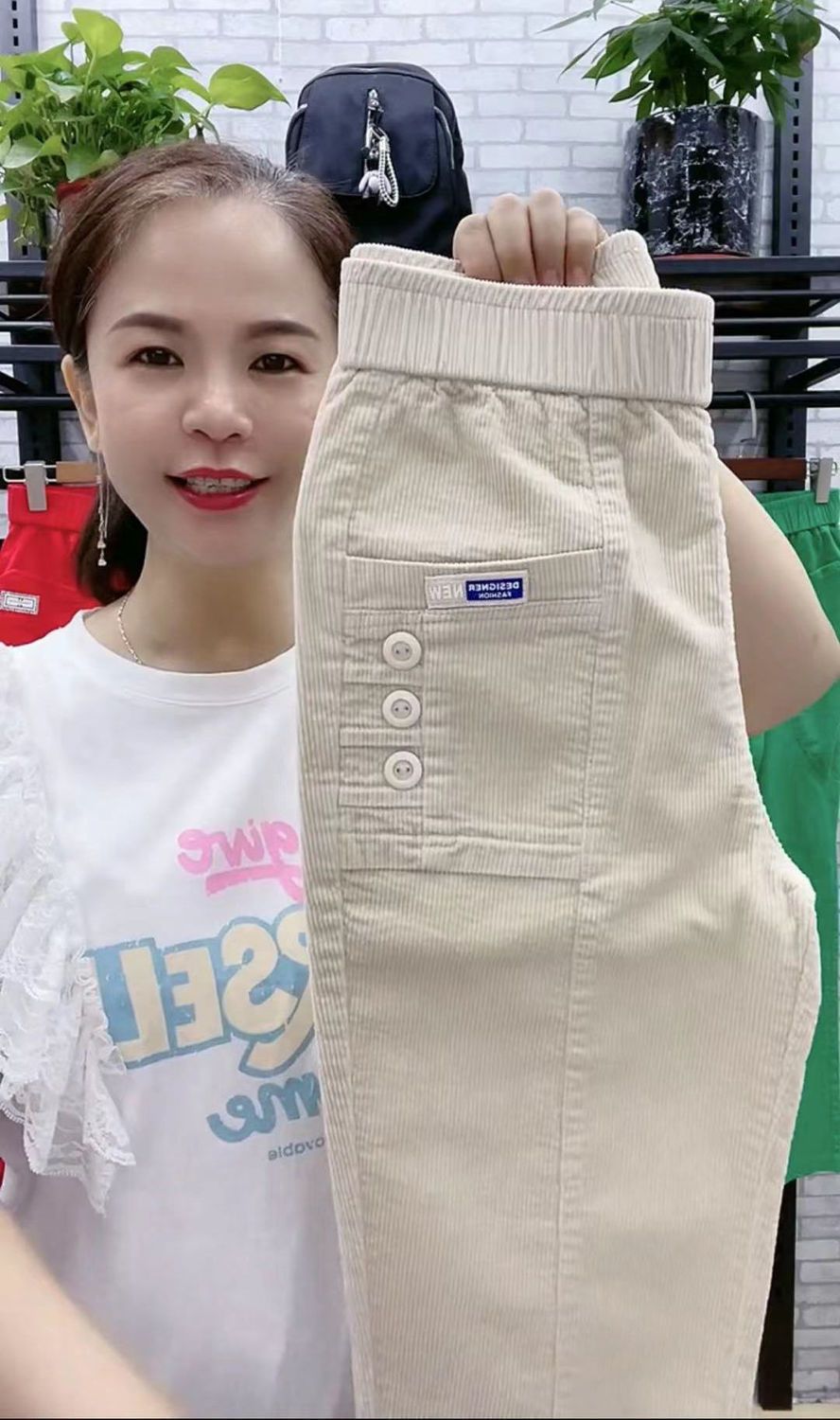 Elegant Women Streetwear Korean Fashion Casual Pant Solid Corduroy Harlan Button Pockets Pants New Autumn Winter Pants