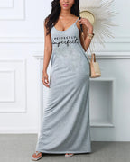 Women's PERFECTLY print V-neck strap sexy  Tee Shirts Casual dress Street Style Fleece  Casual Fashionable Crewneck Pullo