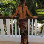 Women Sexy Printed Vestidos Chic Sleeveless Hollow Out Halter Bodycon Mini Dress 2025 Ladies Beach Seaside Vacation Bohemia Wear